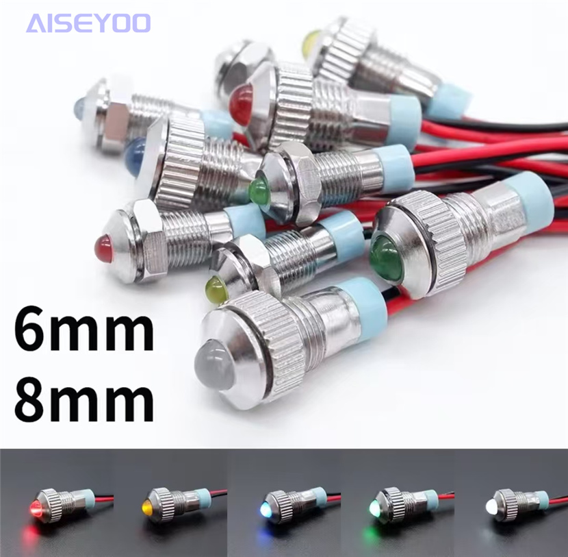 6mm, 8mm metal indicator light, 5V, 12V, 24V, red, yellow, blue, green, white, wired, waterproof power signal indicator light, LED signal light, power supply, universal, mini and micro waterproof indicator light