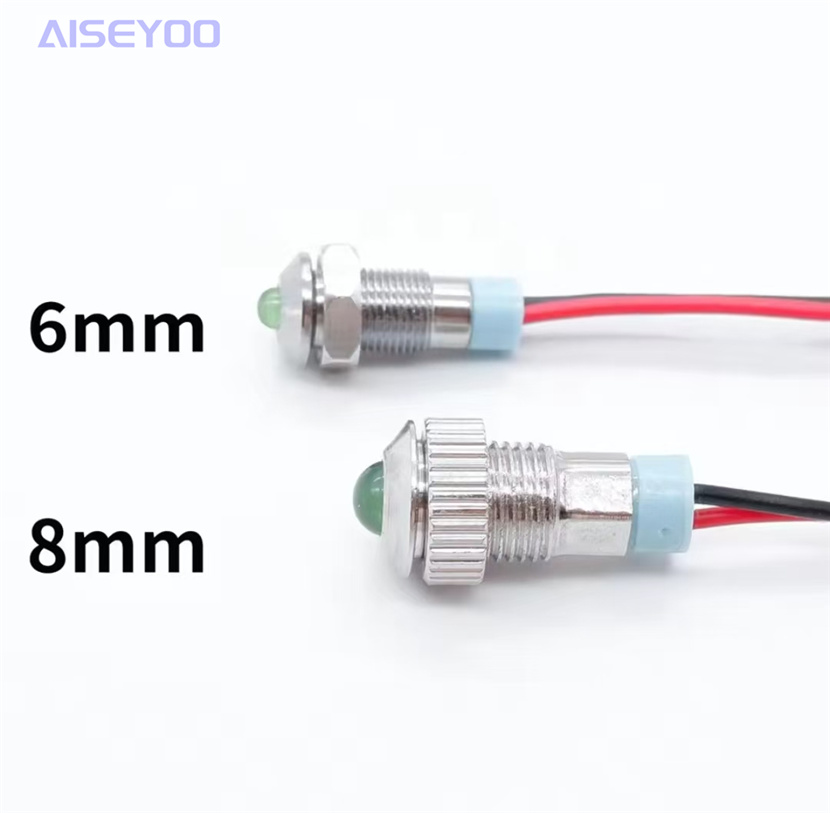 6mm, 8mm metal indicator light, 5V, 12V, 24V, red, yellow, blue, green, white, wired, waterproof power signal indicator light, LED signal light, power supply, universal, mini and micro waterproof indicator light details Picture