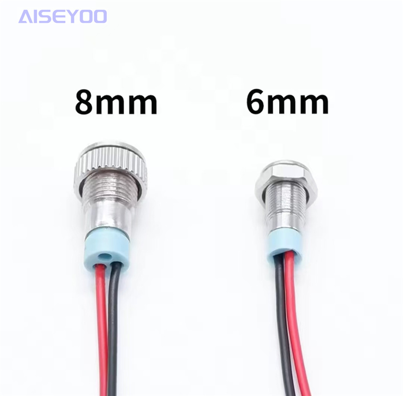 6mm, 8mm metal indicator light, 5V, 12V, 24V, red, yellow, blue, green, white, wired, waterproof power signal indicator light, LED signal light, power supply, universal, mini and micro waterproof indicator light Specification image