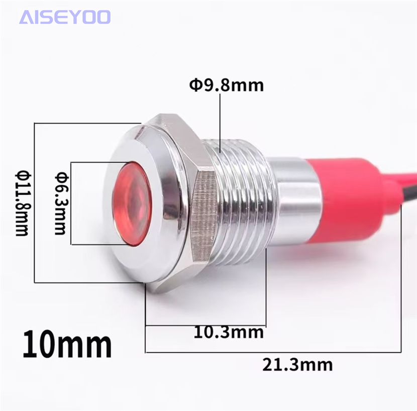 6/8/10/12MM wired led waterproof signal light 3V, 12V, 24V, 220V metal indicator light, LED power signal light, small wired work light Specification image
