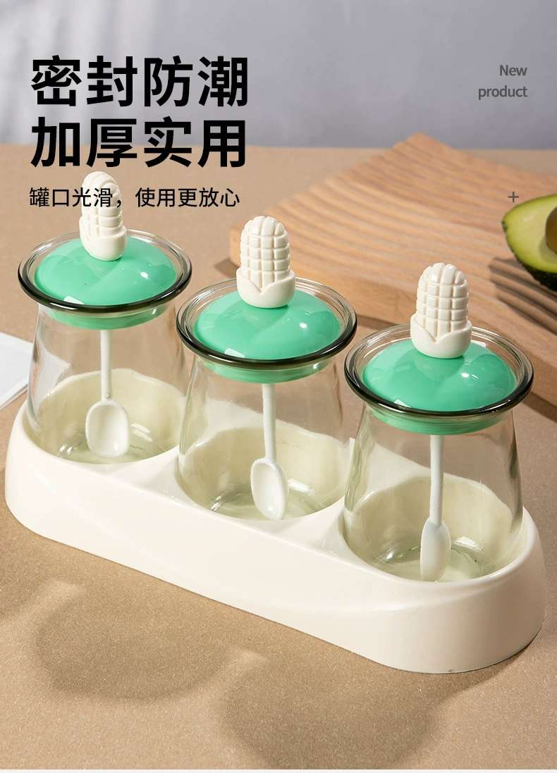 S87-SQC-7721 Kitchen glass seasoning box to make a three-style material box for household salt shaker seasoning Application Scenario
