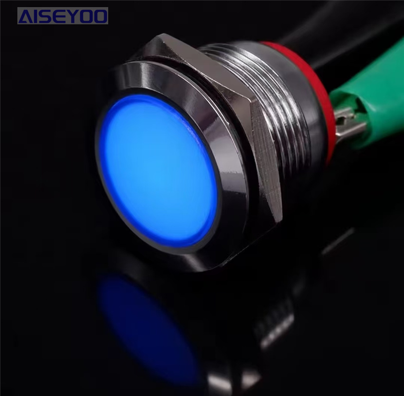 金属指示灯12/16/19/22mm防水LED单色双色三色设备指示灯12v24v220v 信号指示灯带线LED平面详情9