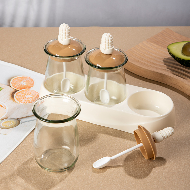 S87-SQC-7721 Kitchen glass seasoning box to make a three-style material box for household salt shaker seasoning details Picture
