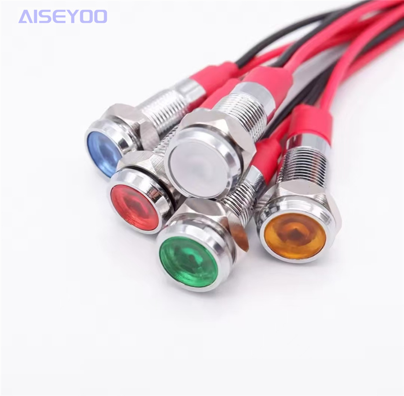 6/8/10/12MM wired led waterproof signal light 3V, 12V, 24V, 220V metal indicator light, LED power signal light, small wired work light Item Picture