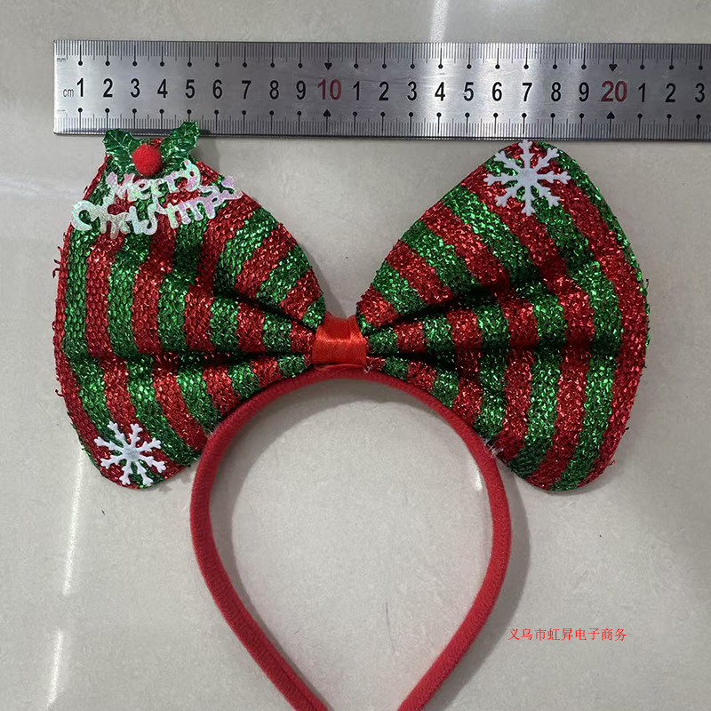 超声波手工领结圣诞领结头箍系列红绿、银白条纹玻璃丝烫金仿超柔大红玻璃丝大红领结宠物头饰派对头饰详情4