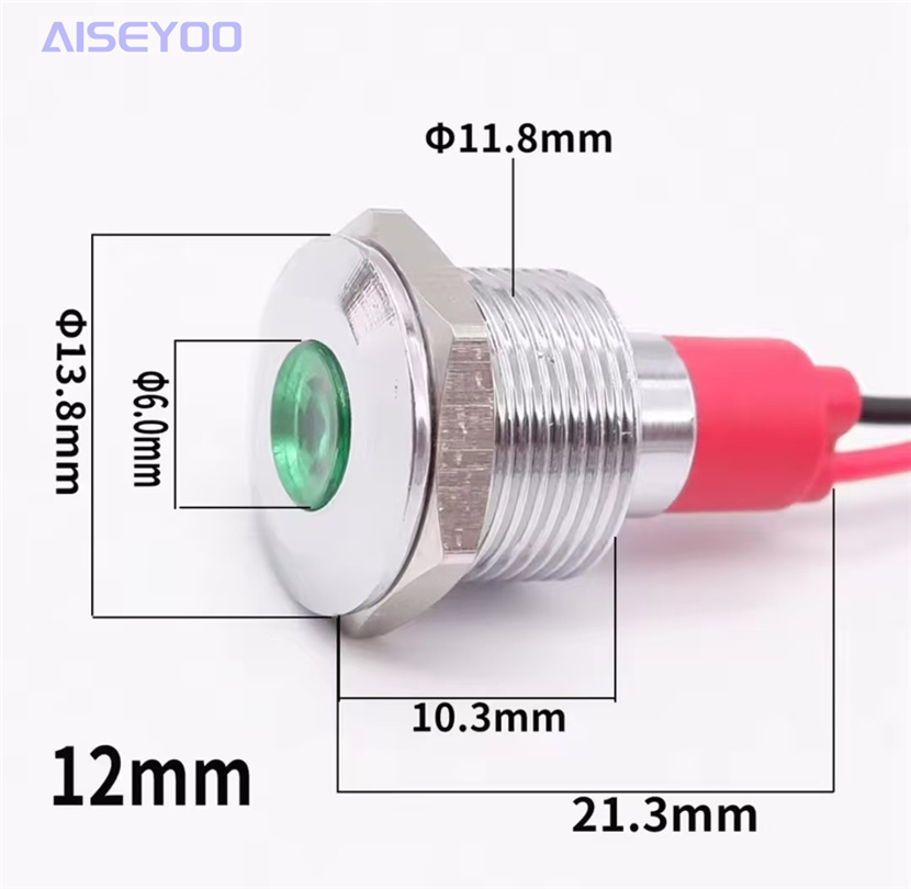 6/8/10/12MM wired led waterproof signal light 3V, 12V, 24V, 220V metal indicator light, LED power signal light, small wired work light pic 7
