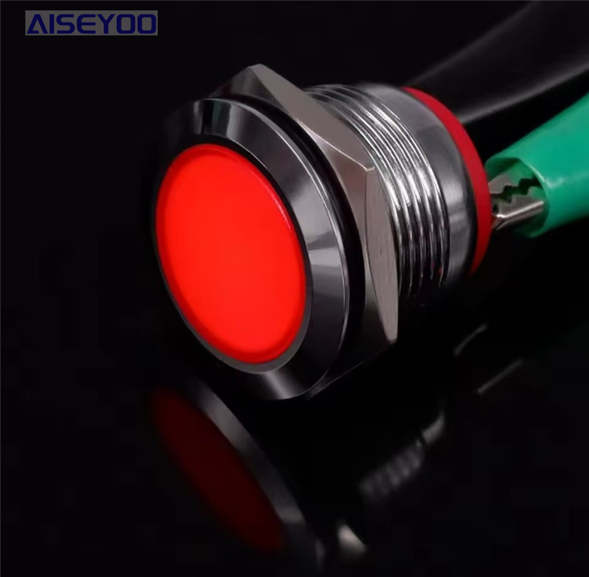 金属指示灯12/16/19/22mm防水LED单色双色三色设备指示灯12v24v220v 信号指示灯带线LED平面详情12