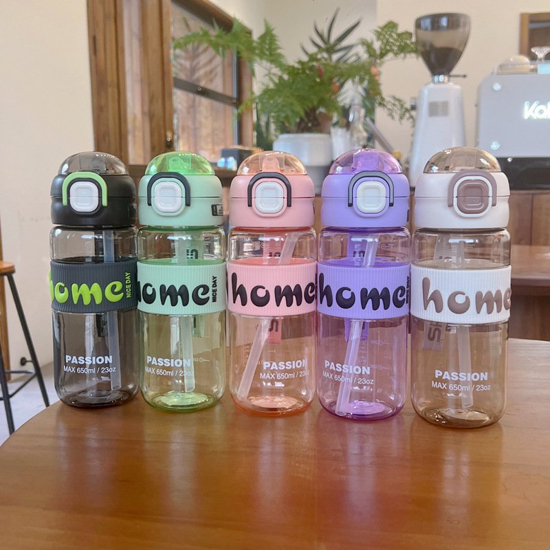 X152-XBD-6070 explosion-proof plastic cup with spring cap straw double drinking cup students outdoor transport Item Picture