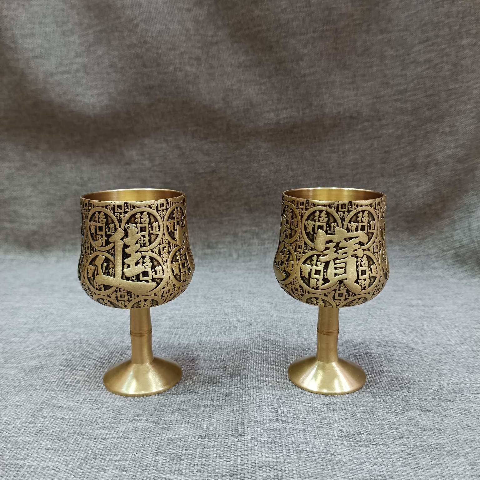 Zhonggong Craft copper wine glass, tall glass, coin cup, Zhaocai Jinbao 7.5 cm copper ware detail image 4
