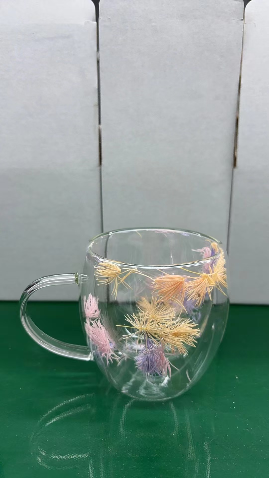 双层干花杯网红创意家居早餐牛奶杯高硼硅双层真花玻璃杯白底实物图