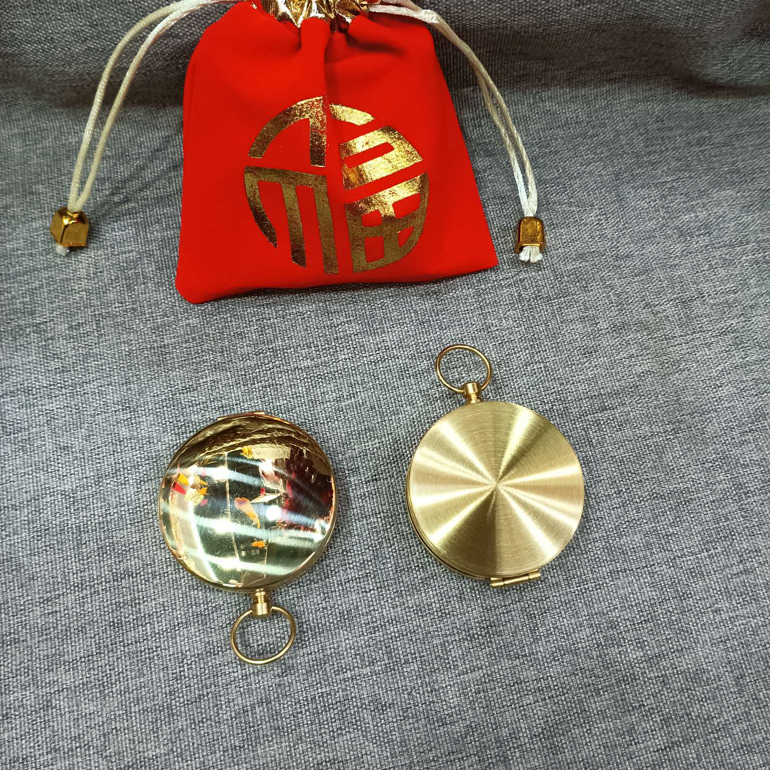 中公工艺铜罗盘罗经仪便携式罗盘小罗盘圆罗盘礼袋装5公分详情图2