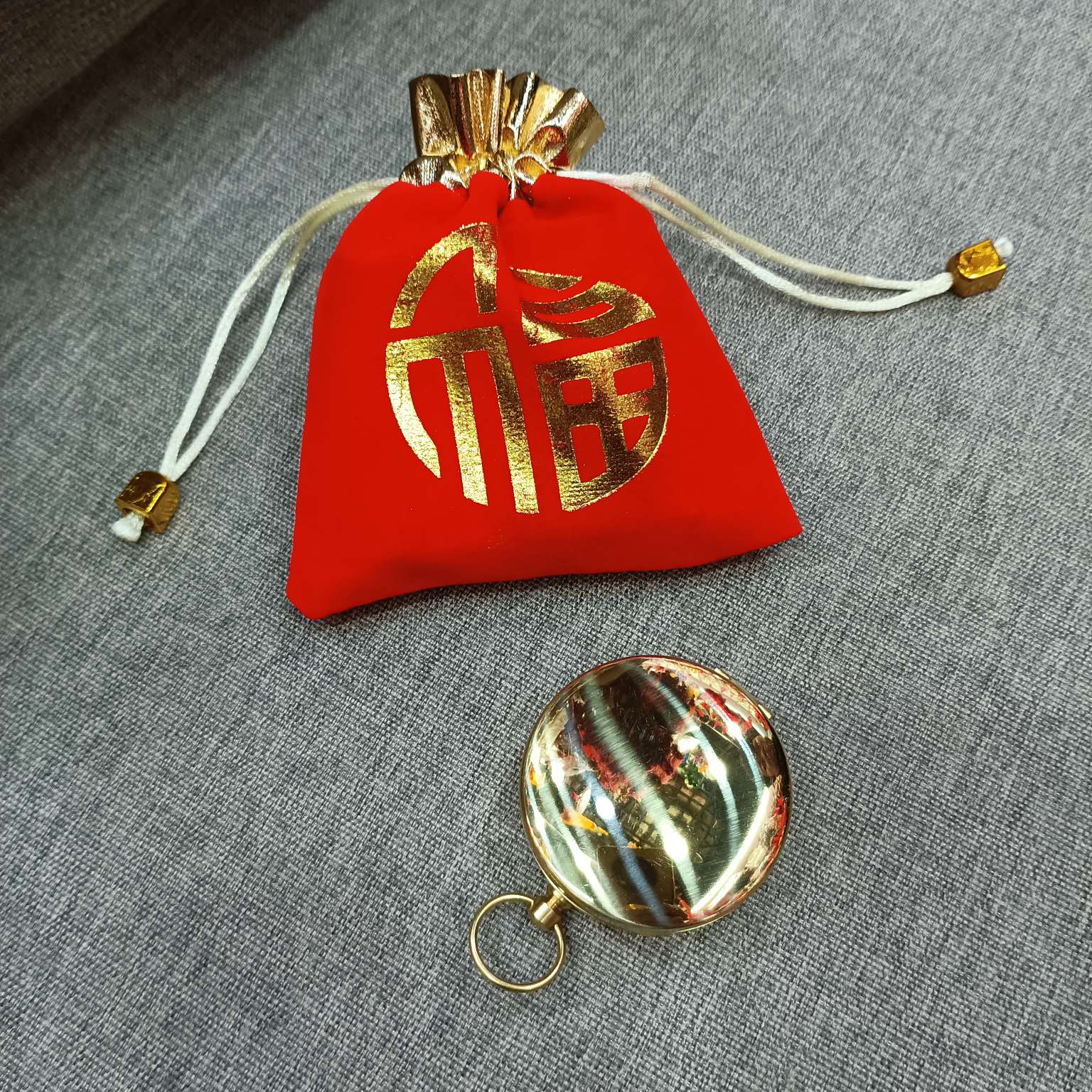 中公工艺铜罗盘罗经仪便携式罗盘小罗盘圆罗盘礼袋装5公分详情图10