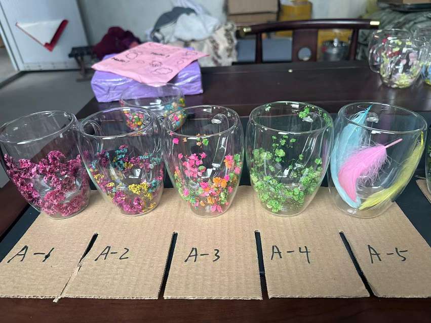 双层干花杯网红创意家居早餐牛奶杯高硼硅双层真花玻璃杯详情图2