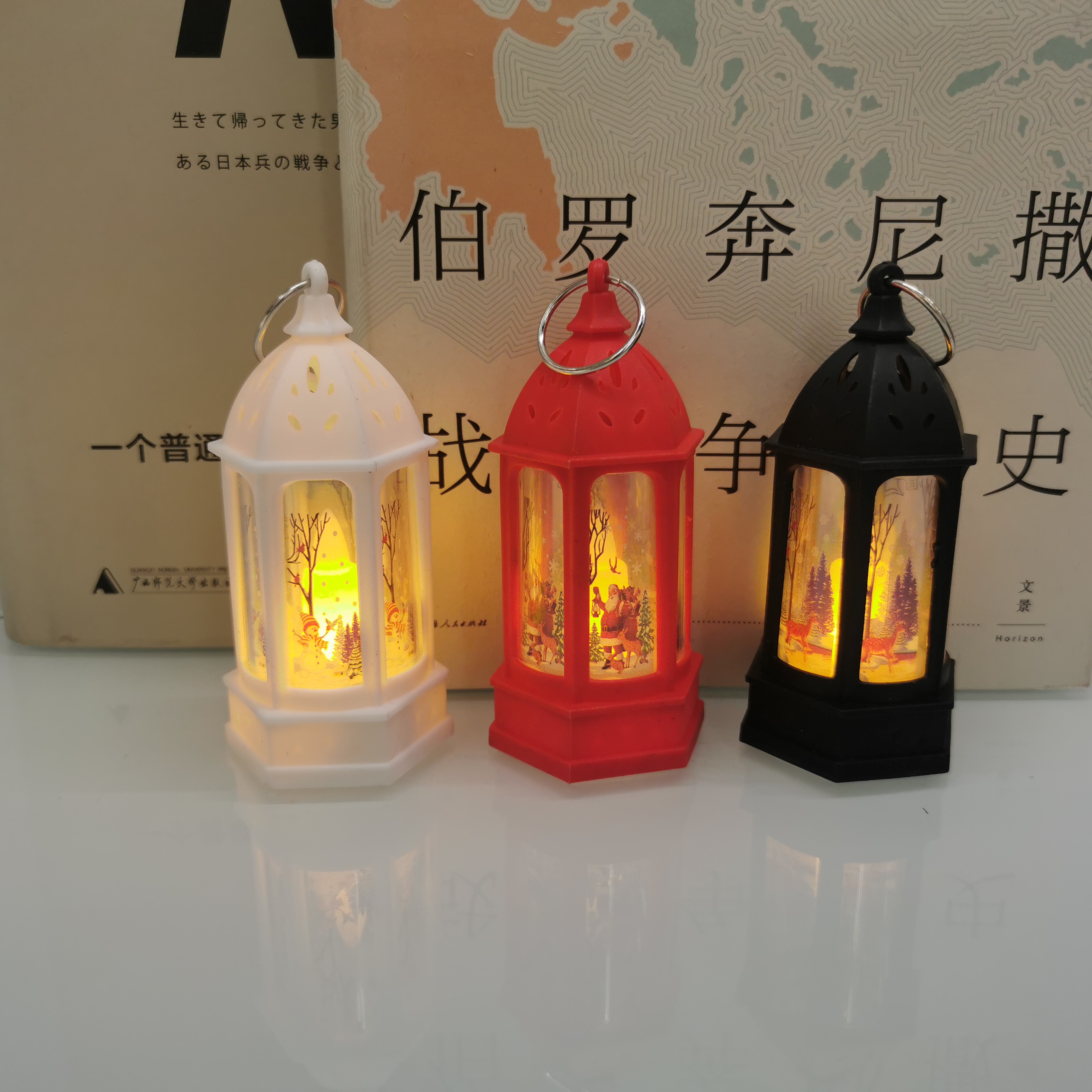 迷你六角风灯黑白红三色圣诞款可印图可悬挂小风灯户外