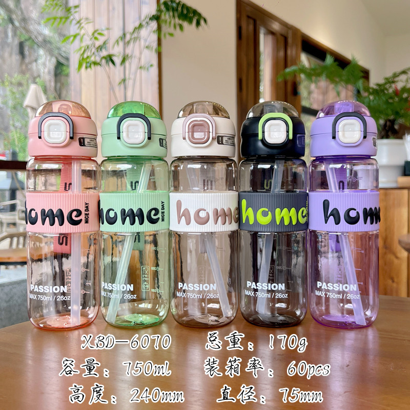X152-XBD-6070 explosion-proof plastic cup with spring cap straw double drinking cup students outdoor transport full figure