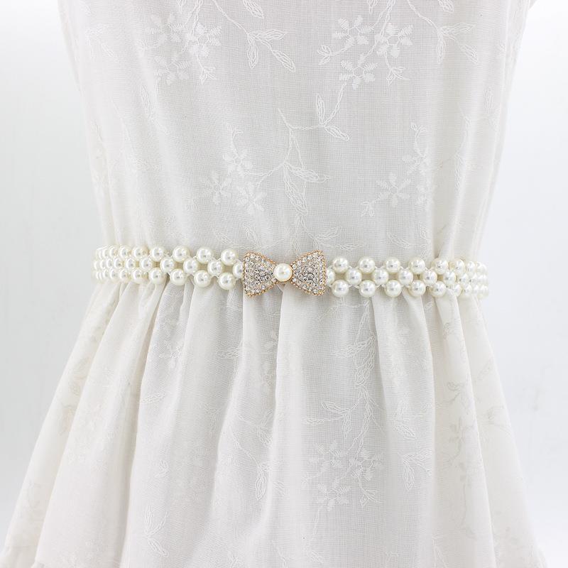 Pearl belt accessory, women's decorative dress with suit, small chanel-style waist chain, elastic waist seal, white Specification drawing