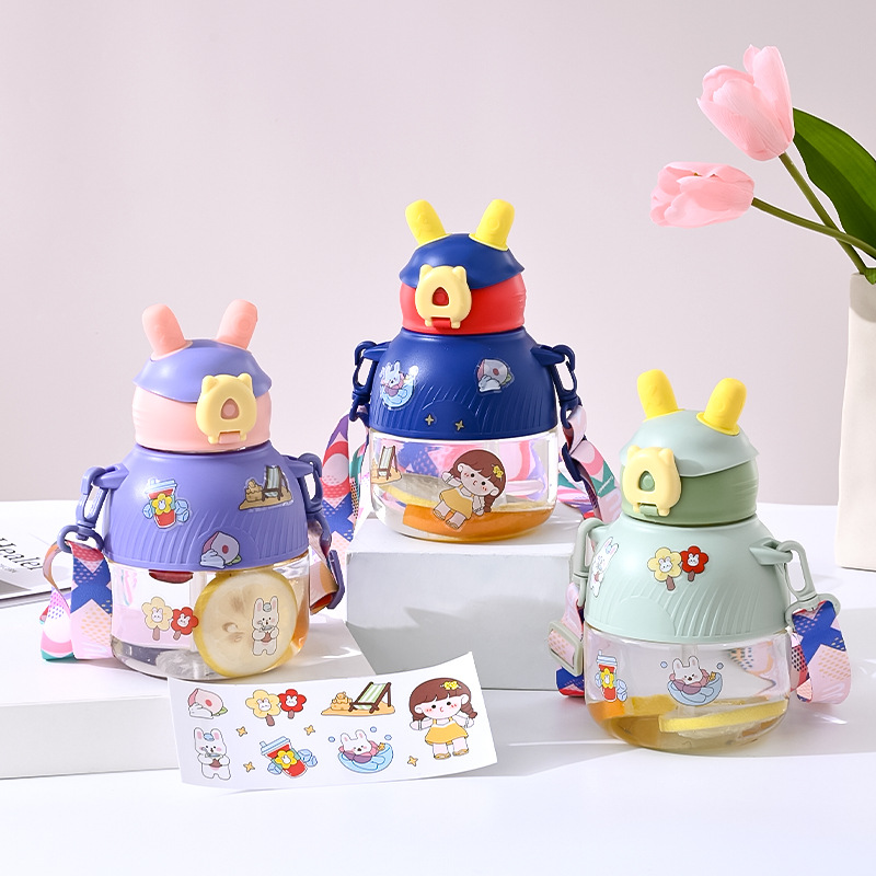 B70-9183 Aishang Cup New Large-Capacity Children's Water Cup, Cartoon Straw, Summer Learning Cup With Sticker Strap