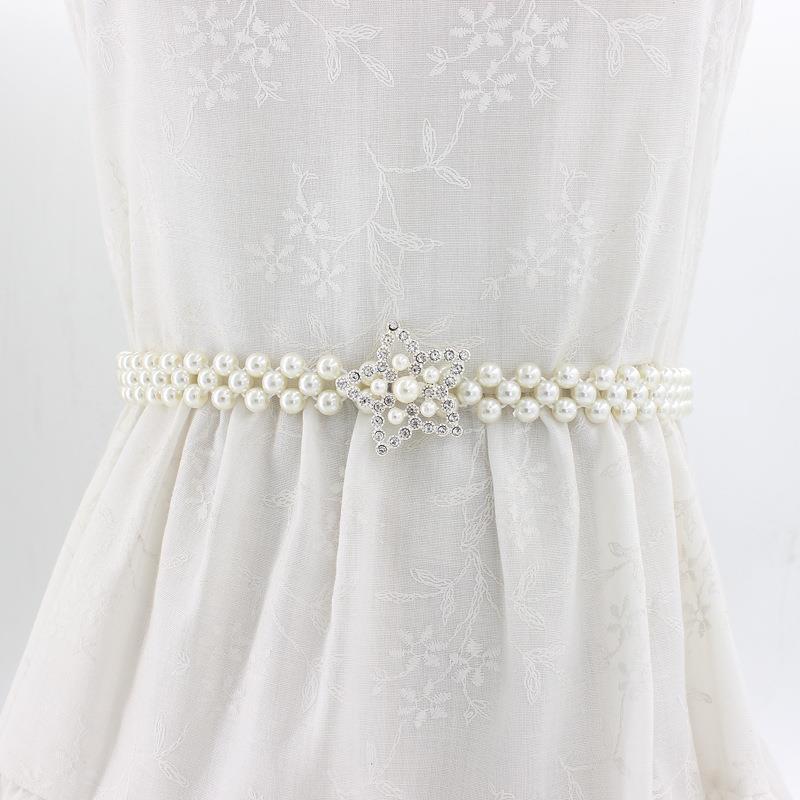 Pearl belt accessory, women's decorative dress with suit, small chanel-style waist chain, elastic waist seal, white Application Scenario