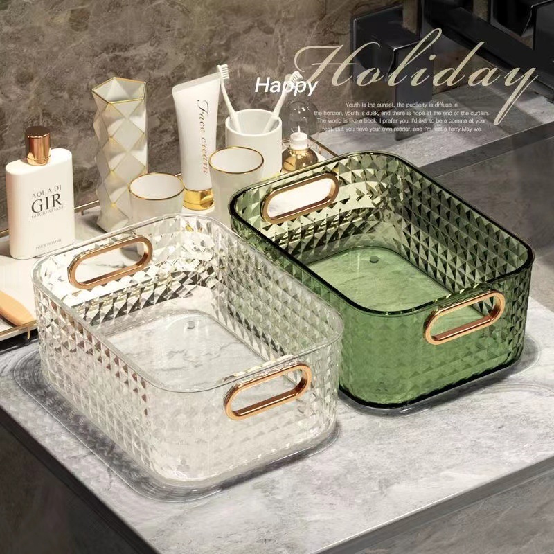 J149-009 Acrylic diamond pattern organizing box, desktop miscellaneous storage box, coffee table, snack storage basket Item Picture