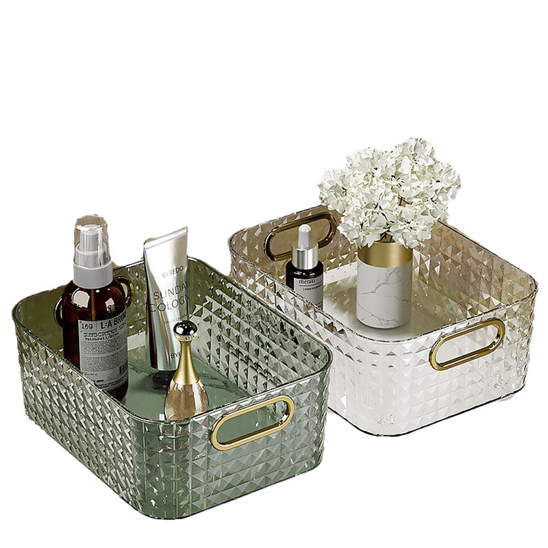J149-009 Acrylic diamond pattern organizing box, desktop miscellaneous storage box, coffee table, snack storage basket Specification image