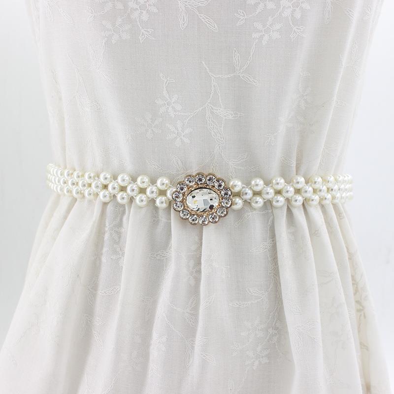 Pearl belt accessory, women's decorative dress with suit, small chanel-style waist chain, elastic waist seal, white details Picture