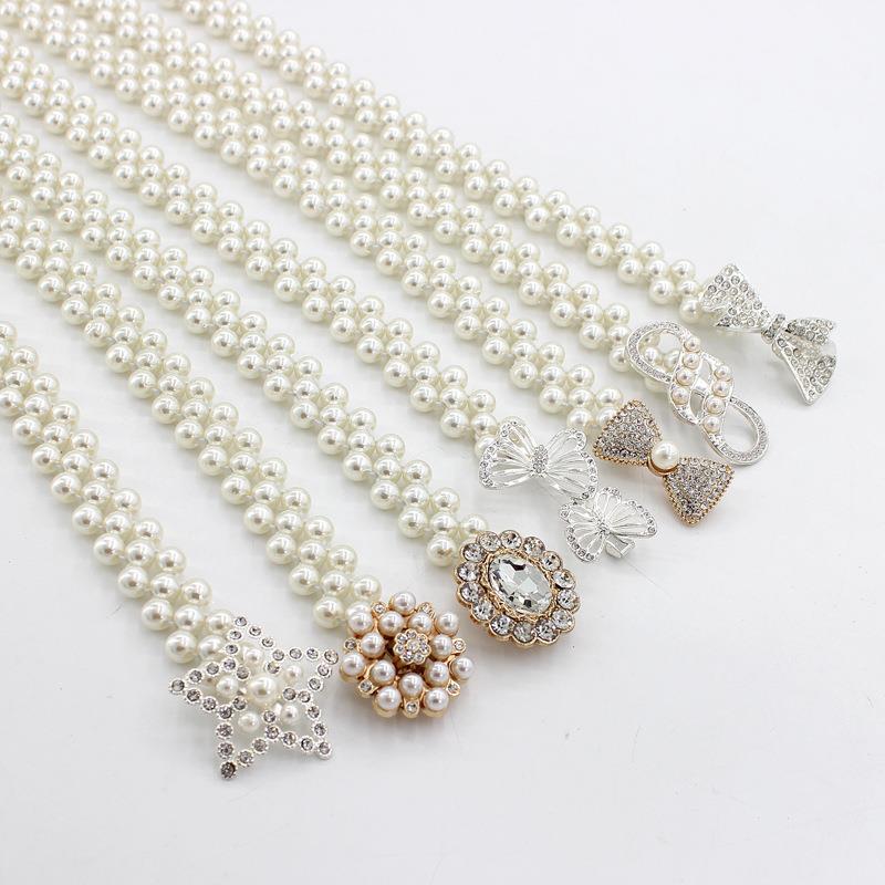 Pearl belt accessory, women's decorative dress with suit, small chanel-style waist chain, elastic waist seal, white full figure