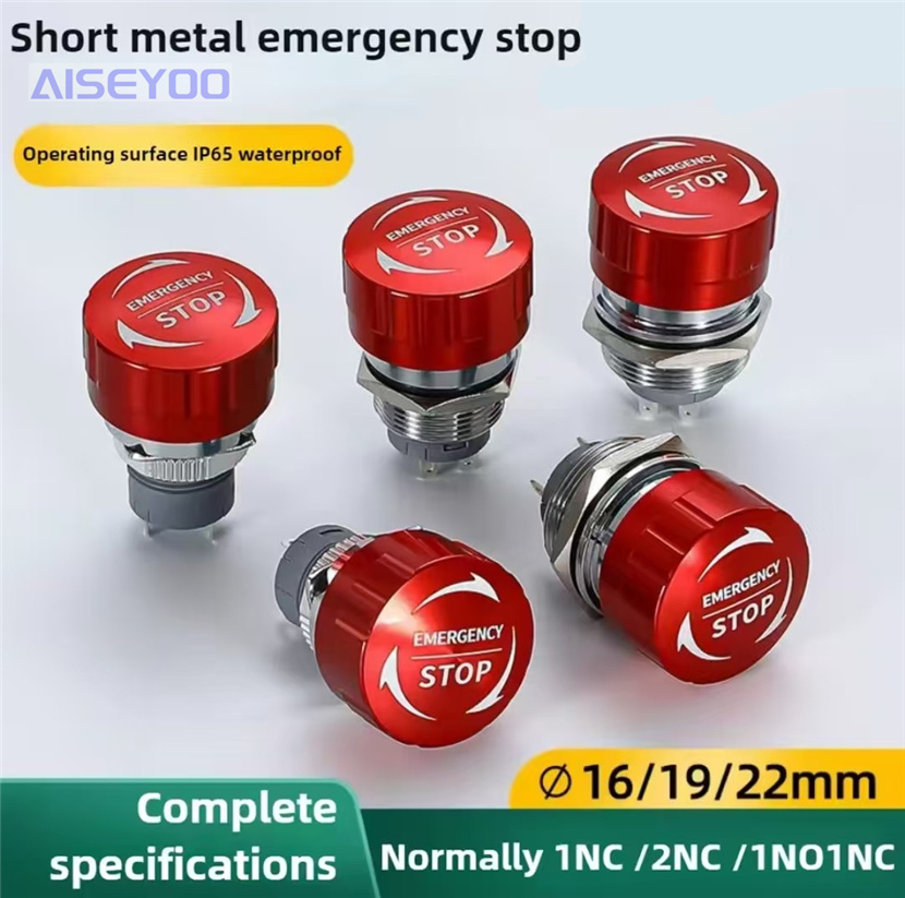 Botón de parada de emergencia de metal 16/19/22mm interruptor de emergencia de cabeza de champiñón parada de autobloqueo fuente de alimentación ultra corta una abierta una cerrada interruptor de cabeza de champiñón de acero inoxidable botón de parada de emergencia parada