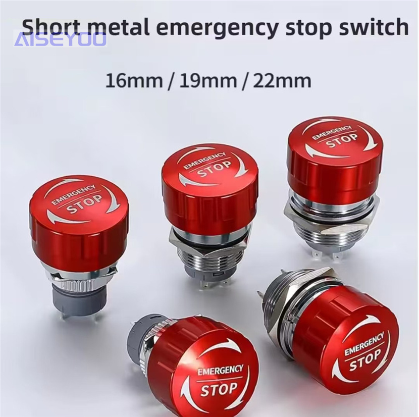 16/19/22mm metal emergency STOP button, mushroom head emergency switch, self-locking stop, ultra-short power supply, one-on-one-off, stainless steel mushroom head switch power supply, emergency stop button stop Item Picture