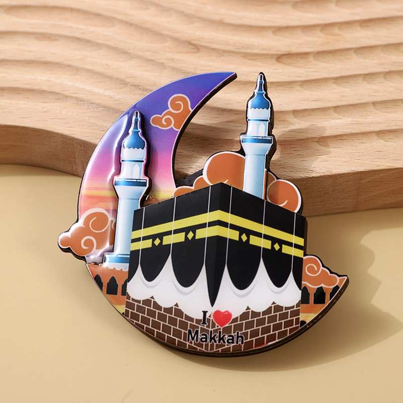 Two-layer rubberized wood fridge magnets for city tourism souvenirs from MAKKAH, Saudi Arabia, the original manufacturer Item Picture