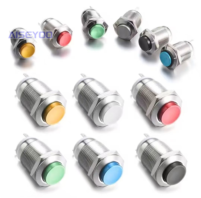 Waterproof 12mm metal push-button switch, self-resetting point operation, welding foot point operation push-button switch, aluminum oxide small switch, start button, self-resetting key, wired switch