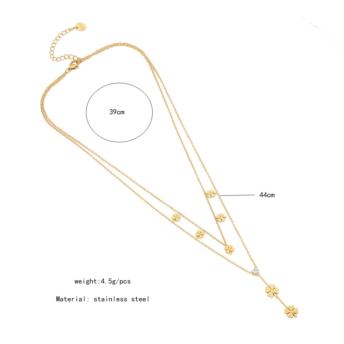 Multi-layer gold-plated glossy butterfly clover heart pendant, fashionable and niche design, stainless steel necklace, non-fading color necklace detail image 4