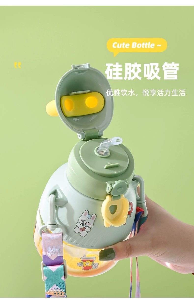 B70-9183 Aishang Cup New Large-Capacity Children's Water Cup, Cartoon Straw, Summer Learning Cup With Sticker Strap Item Picture