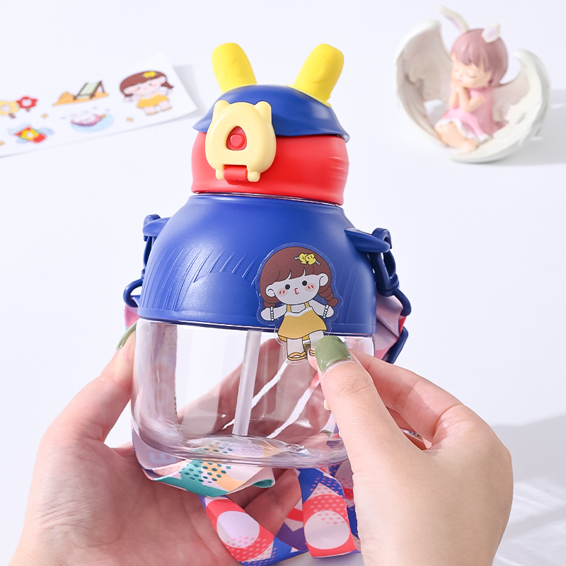 B70-9183 Aishang Cup New Large-Capacity Children's Water Cup, Cartoon Straw, Summer Learning Cup With Sticker Strap Item Picture