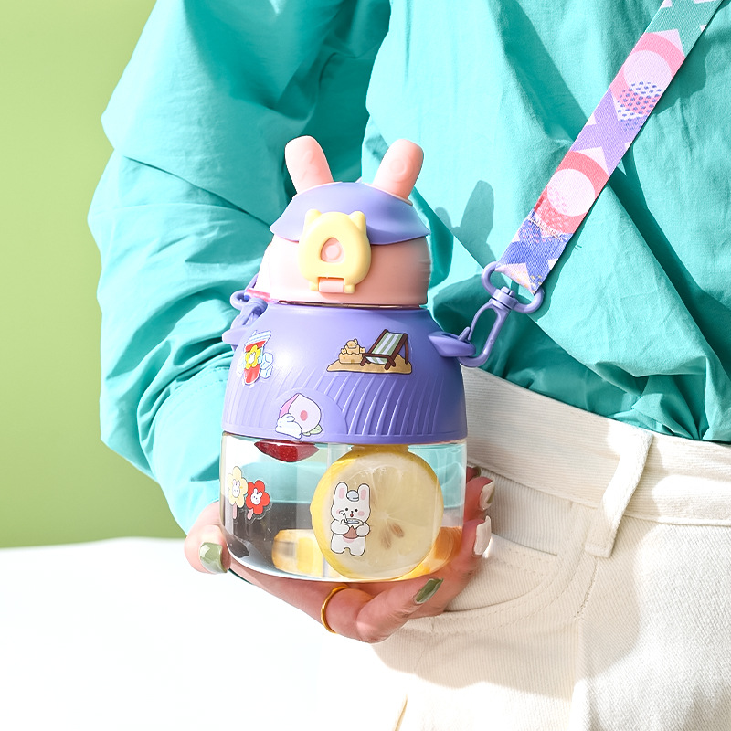 B70-9183 Aishang Cup New Large-Capacity Children's Water Cup, Cartoon Straw, Summer Learning Cup With Sticker Strap details Picture