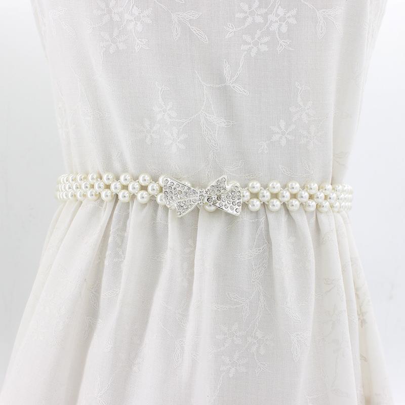 Pearl belt accessory, women's decorative dress with suit, small chanel-style waist chain, elastic waist seal, white Item Picture