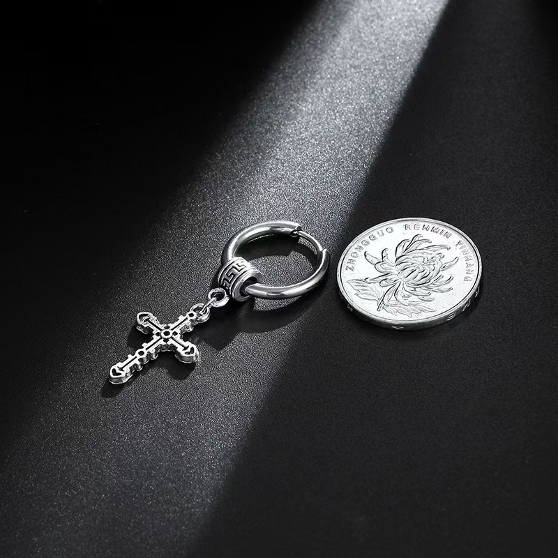 冷淡风耳环个性潮男耳钉十字架时尚女耳饰小众耳圈2025新款