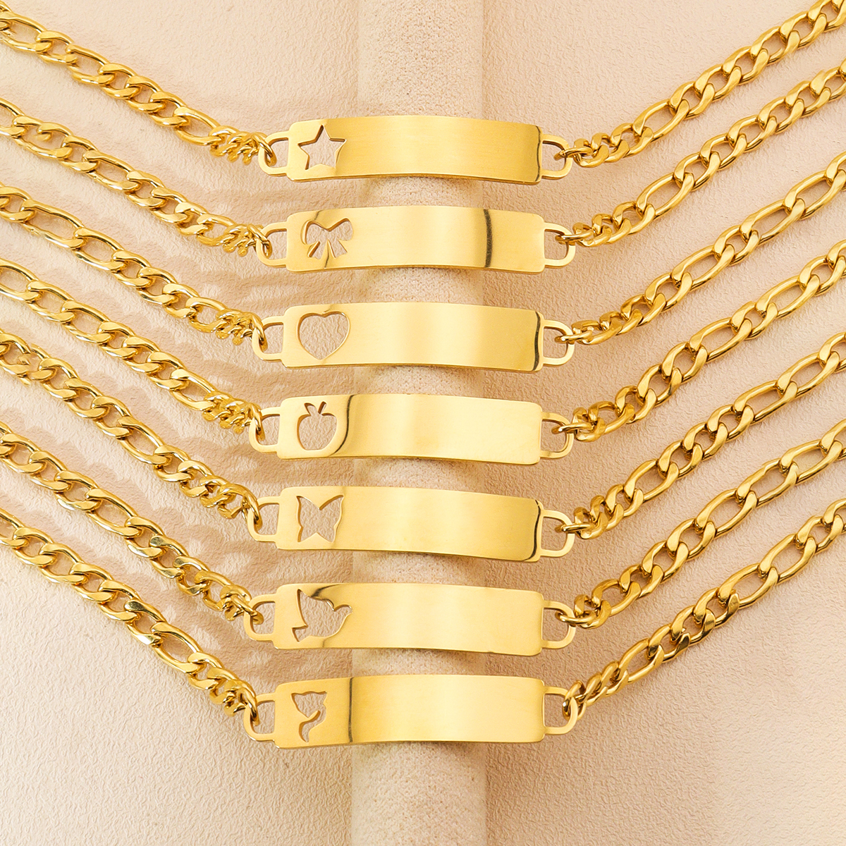 跨境流行水果动物爱心雕刻条形镂空手链不锈钢时尚通勤饰品