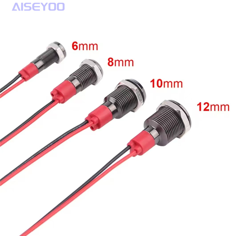 LED metal indicator light 6mm/8/12mm high-brightness power signal light 5V, 12V, 24V, 220V LED light-emitting waterproof metal wired power working signal light indicator light Specification image