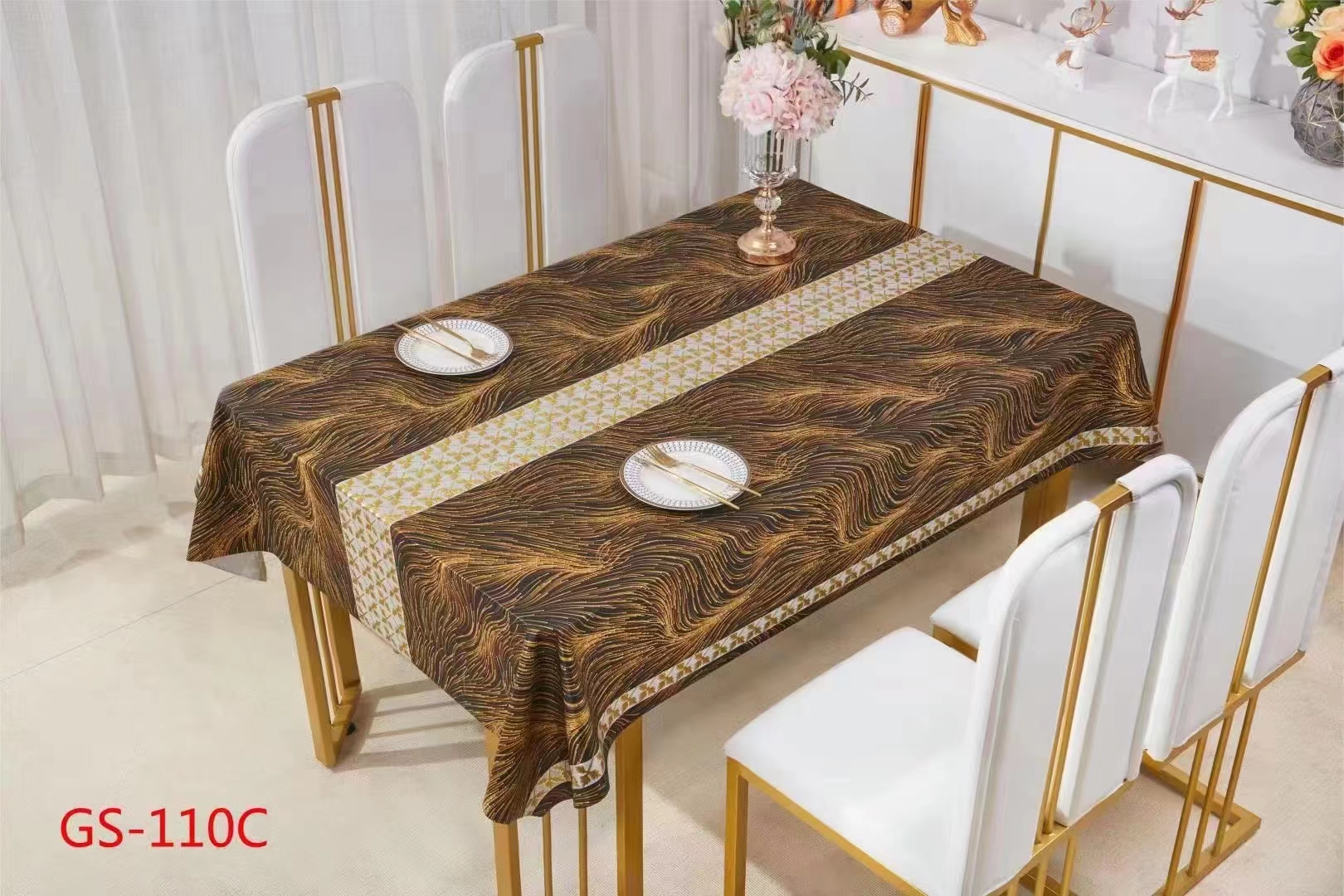 桌布/丝绒桌布/印花透明台布/落水毛/桌旗欧式白底实物图