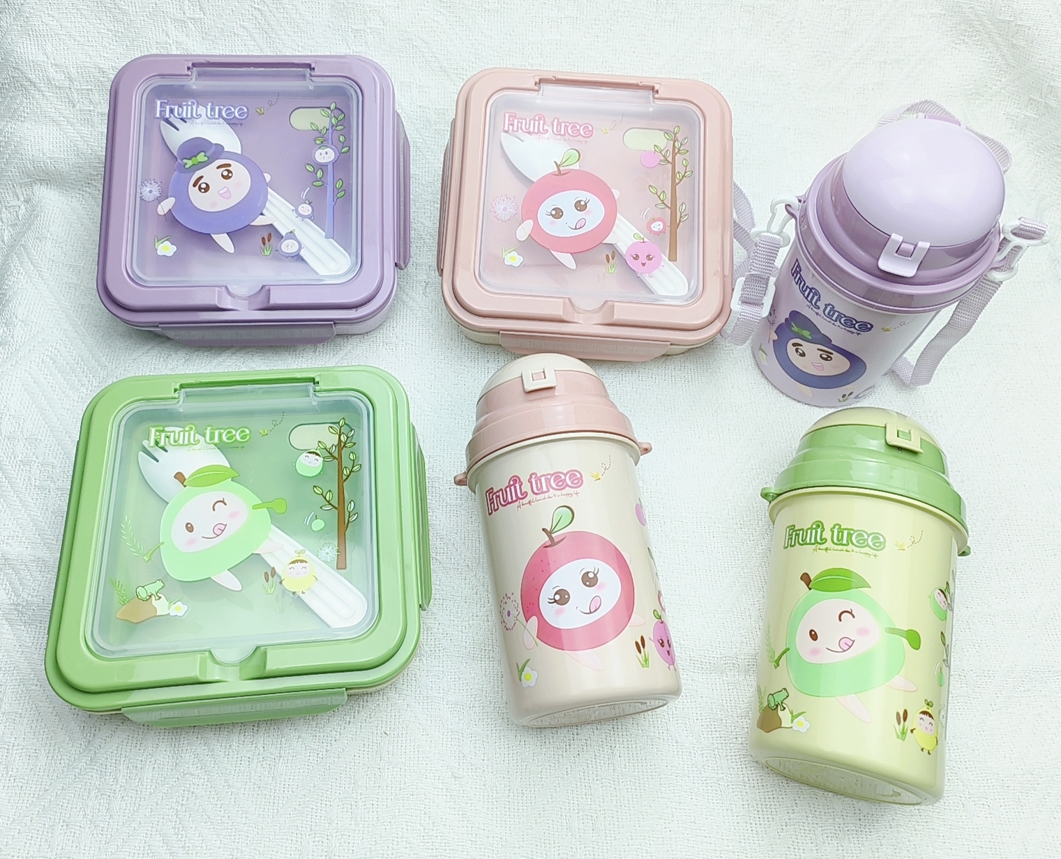 可爱卡通水果造型饭盒水壶套装儿童学生用便携分格便当午餐盒直饮水杯