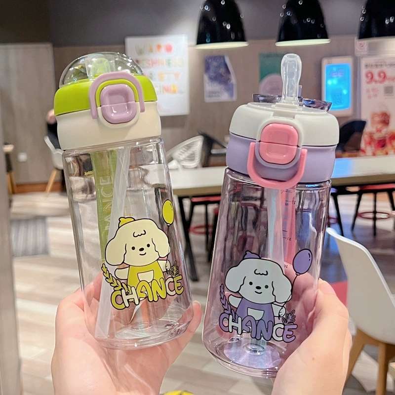 X152-XBD-6077 580ML Summer simple plastic cup cartoon dog large capacity handy cup Cute portable student straw cup Internet celebrity girl details Picture