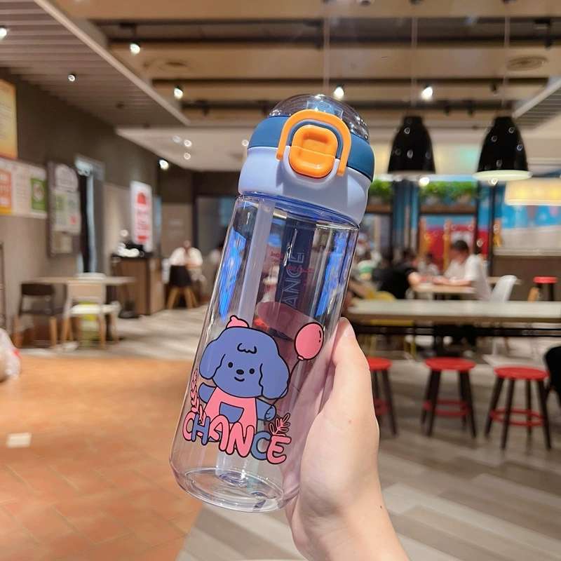 X152-XBD-6077 580ML Summer simple plastic cup cartoon dog large capacity handy cup Cute portable student straw cup Internet celebrity girl undefined