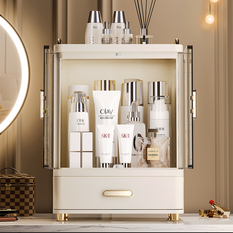 D47-136 Cosmetic storage box Multi-functional desktop large capacity skin care products lipstick mask dust storage rack Application Scenario