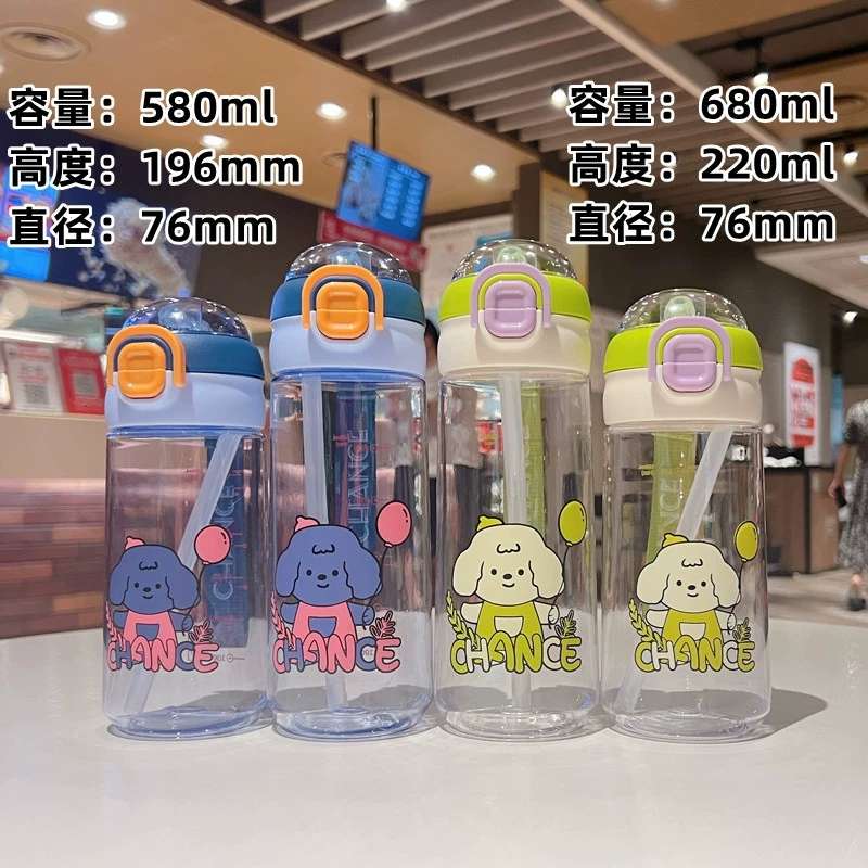 X152-XBD-6077 580ML Summer simple plastic cup cartoon dog large capacity handy cup Cute portable student straw cup Internet celebrity girl undefined