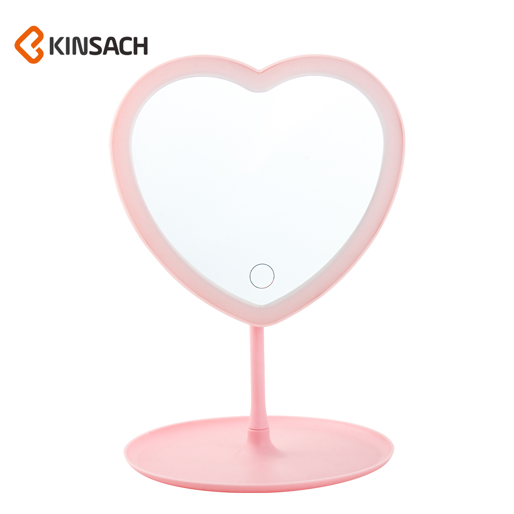 KINSACH星之源USB充电LED化妆镜心形圆底