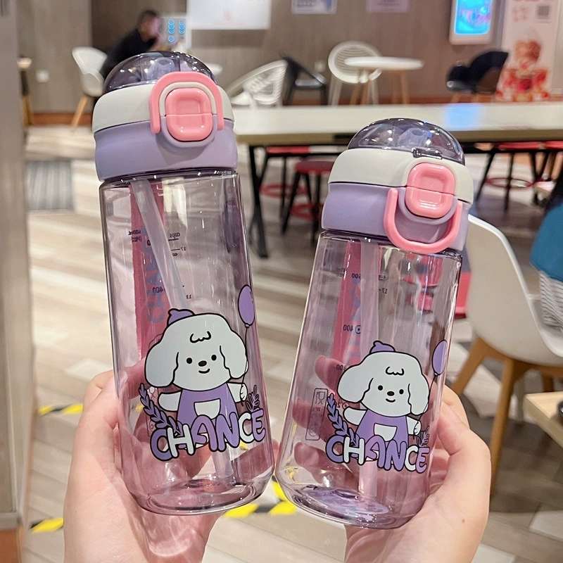 X152-XBD-6077 580ML Summer simple plastic cup cartoon dog large capacity handy cup Cute portable student straw cup Internet celebrity girl full figure