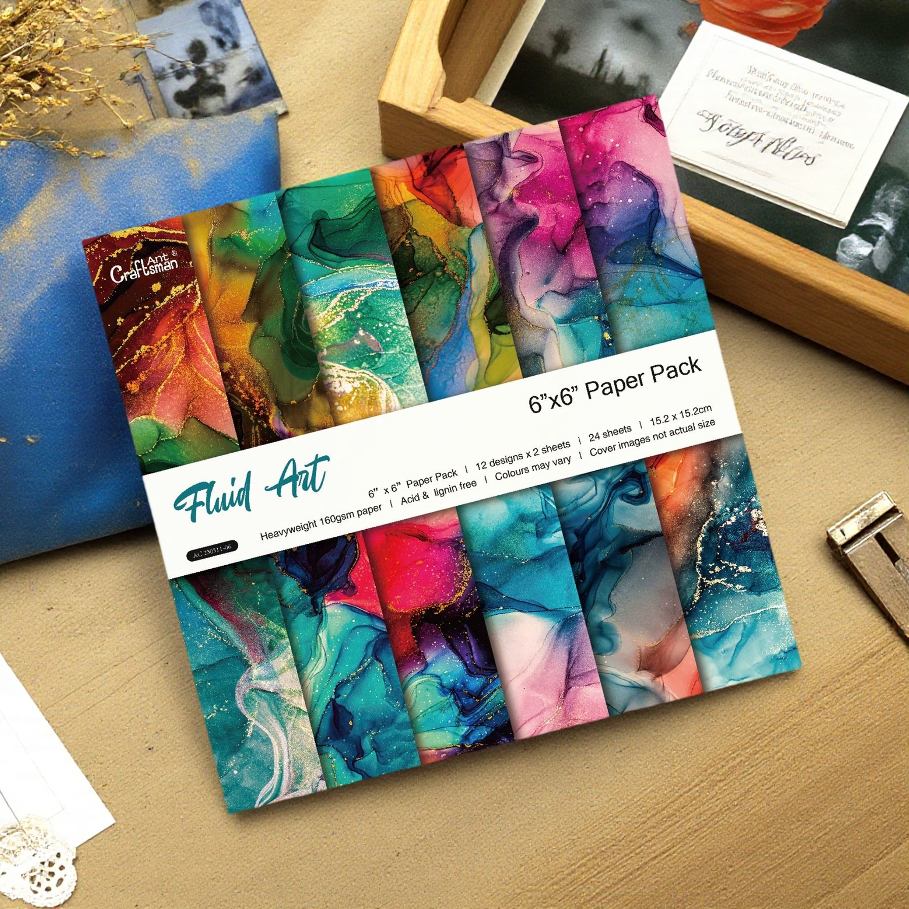 Fluid Art Ink Wash Marble Scrapbook Paper Pack for Junk Journaling, Card Making & DIY Paper Crafts (fluid Art) 24 sheets AC230311 full figure