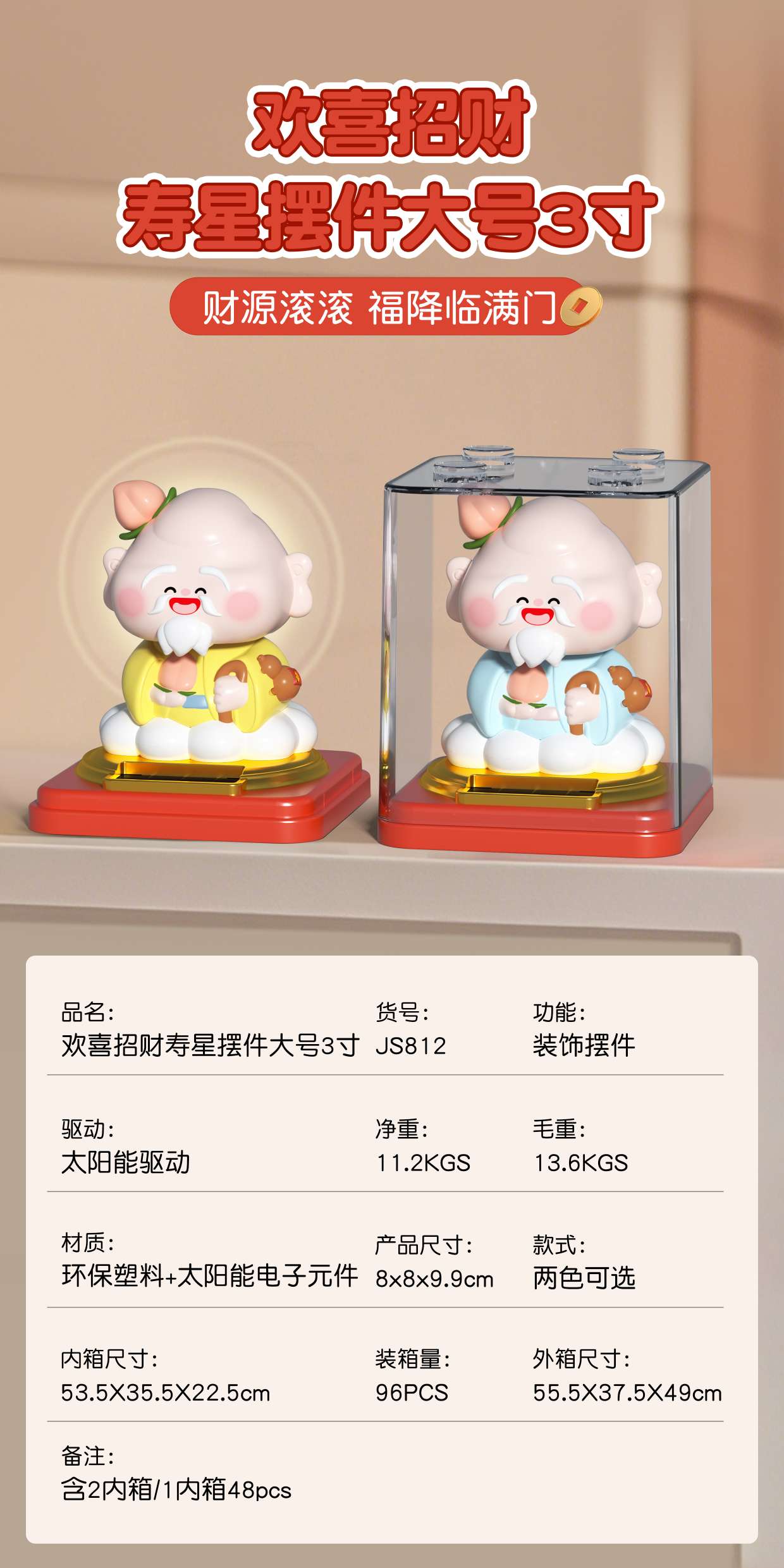  塑料工艺品精致装饰品，太阳能摆件，寿公寿婆，如来，财神帆布画