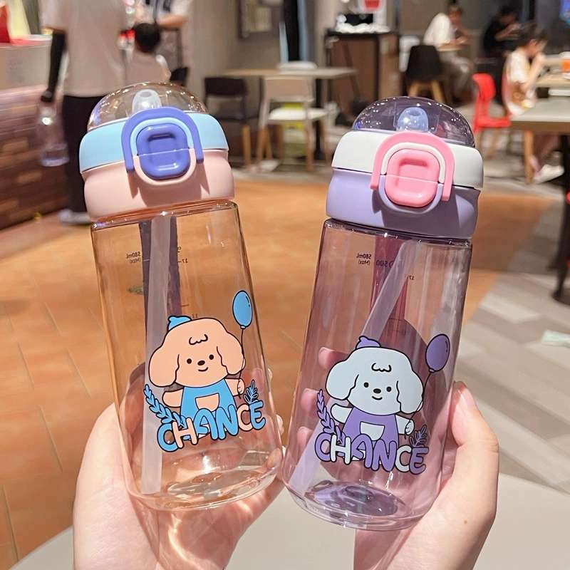 X152-XBD-6077 580ML Summer simple plastic cup cartoon dog large capacity handy cup Cute portable student straw cup Internet celebrity girl undefined