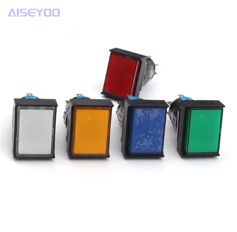 Self-resetting button switch with light, rectangular button switch with light but no lock, emergency stop switch, self-locking/lock-free, adjustable push-break, threaded slot type button switch